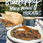 Blueberry Buckwheat Pancakes are made with buckwheat and oats and studded with juicy blueberries. Find the recipe on Shutterbean.com!