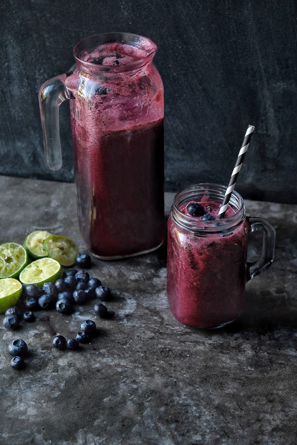 Blueberry Limeade is a refreshing drink that's great mixed with sparkling water or spirits! Find the recipe on Shutterbean.com