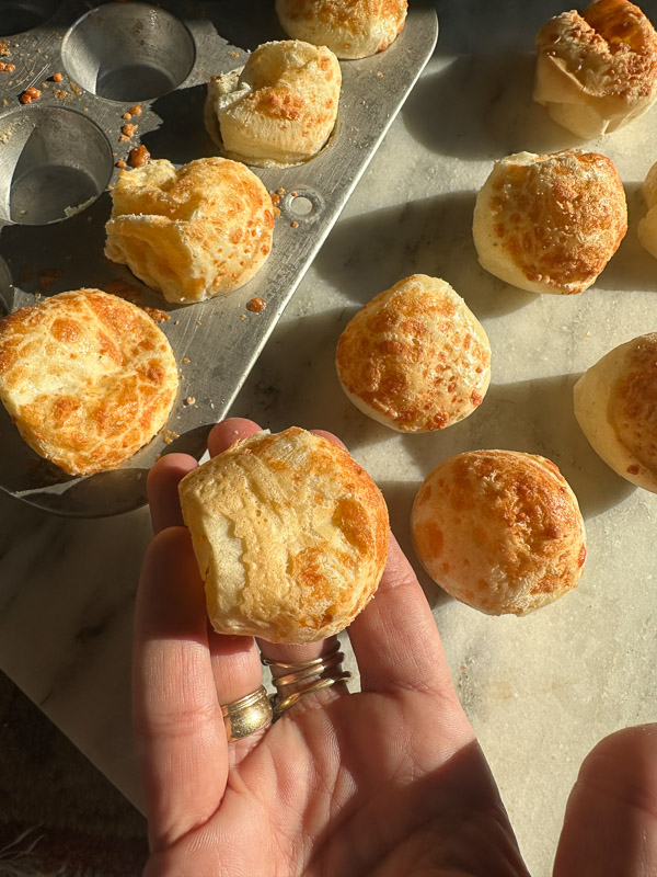 Brazilian Cheese Bread- made with mini muffin tins. Try this gluten free snack! Recipe on Shutterbean.com