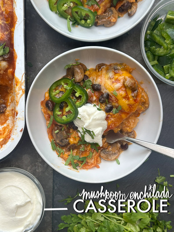 Looking for a delicious meatless meal? This Mushroom Enchilada Casserole is packed with savory mushrooms, cheesy goodness, and bold enchilada sauce. Perfect for weeknight dinners or meal prep! #VegetarianRecipe #EnchiladaCasserole #MushroomRecipes #EasyDinner #MeatlessMonday #Shutterbean