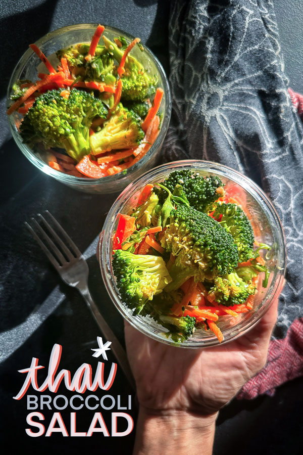 Thai Broccoli Salad is a great side dish or main event. Find this meal prep recipe on Shutterbean.com